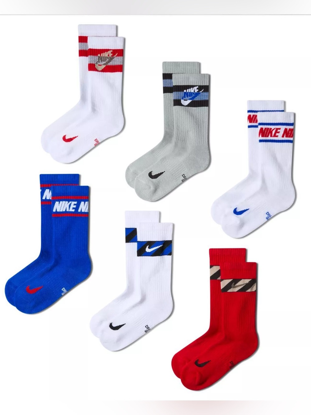 Kids Nike Cushioned Crew Socks 6-Pack - Size Small (Youth 3Y-5Y - WMN 4-6) - NWT